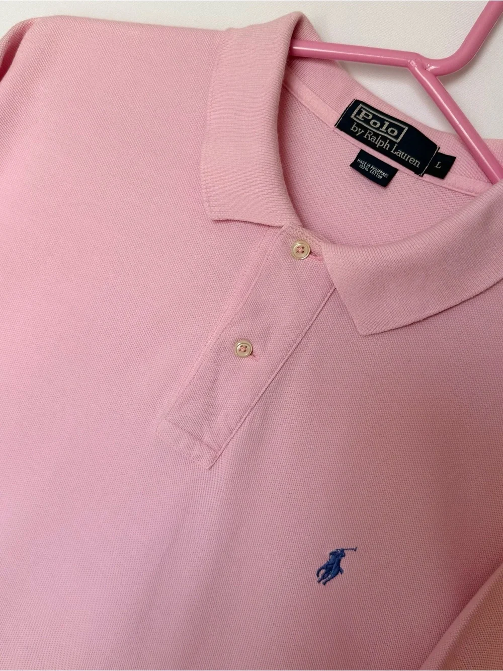 Ralph Lauren Men’s Pastel Pink Polo with Pastel Blue Pony Y2K Knit Cotton